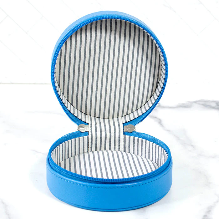 Leather 5" Round Jewelry Case - Swell Blue - Image 2