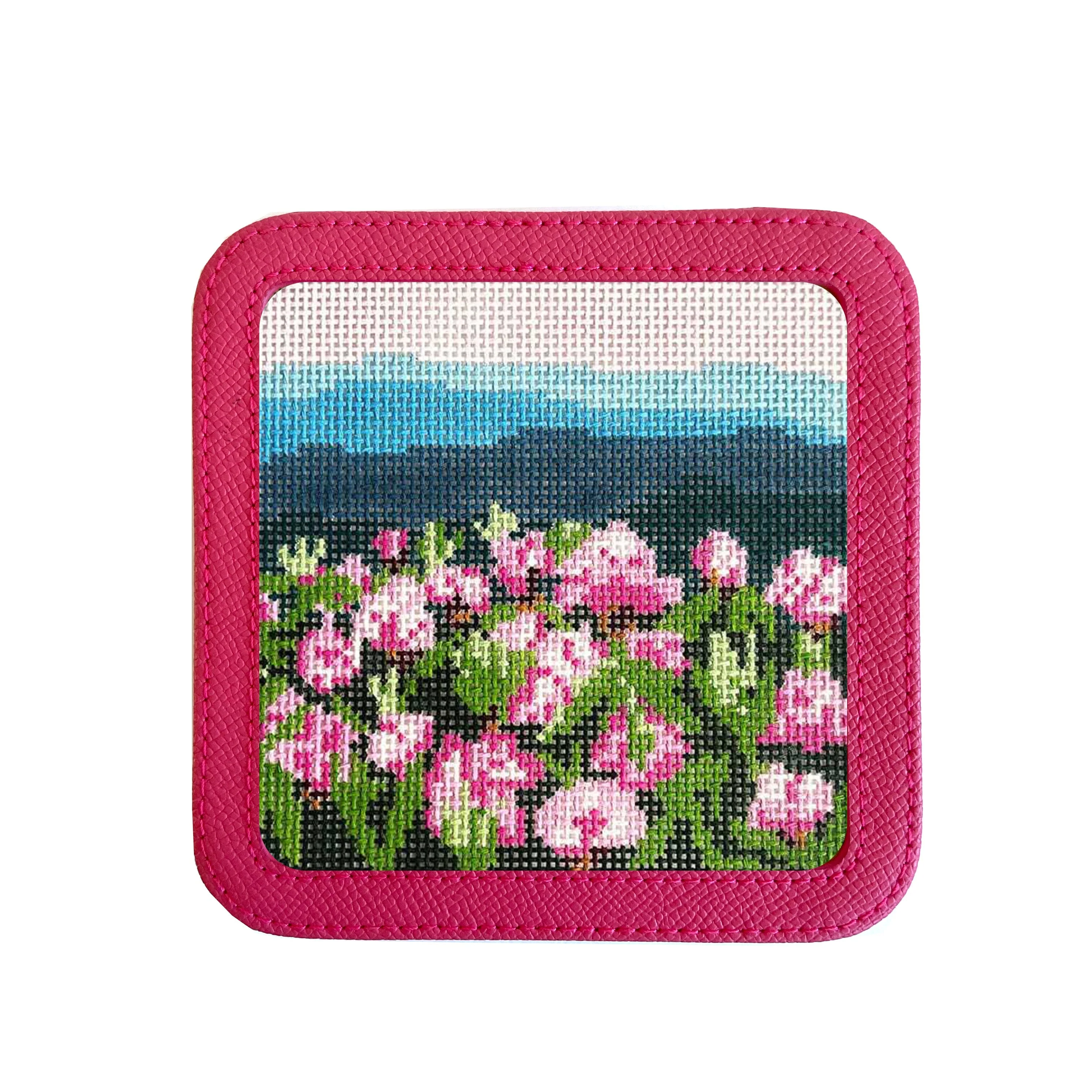 Leather 5" Square Jewelry Box - Hot Pink