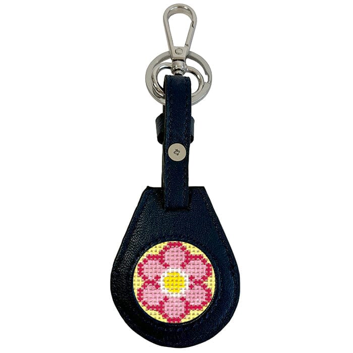 Leather Air Tag Key Fob - Navy