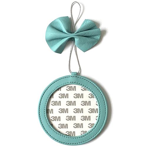 Leather Ornament Holder 4" Round - Aqua