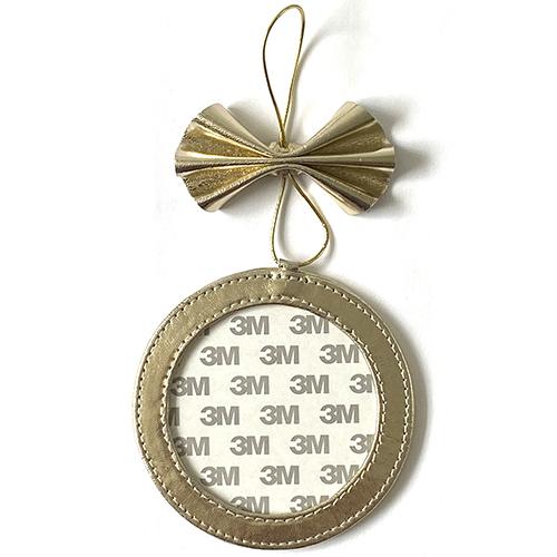 Leather Ornament Holder 4" Round - Gold Metallic