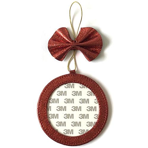 Leather Ornament Holder 4" Round - Red Metallic