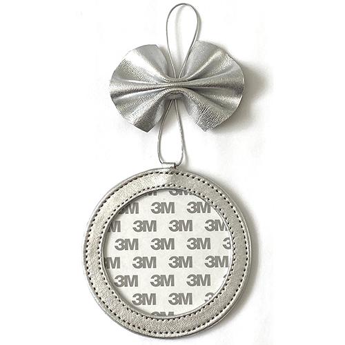 Leather Ornament Holder 4" Round - Silver Metallic