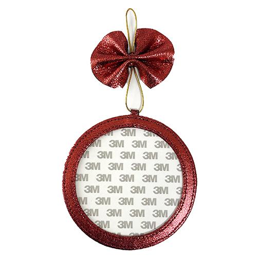 Leather Ornament Holder 5" Round - Red Metallic