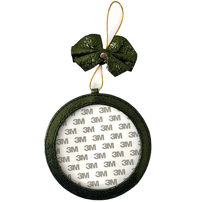 Leather Ornament Holder 5" Round - Green Metallic