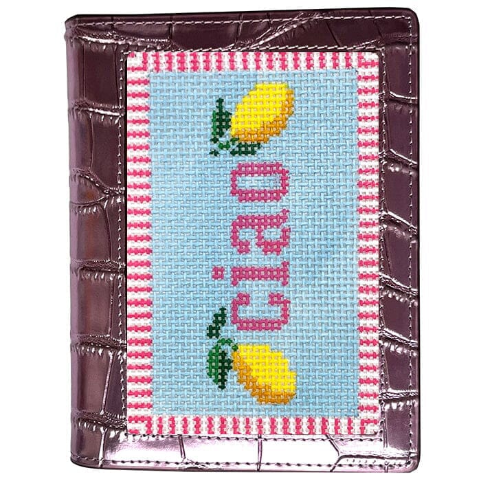 Leather Passport Cover - Mauve Metallic Croc