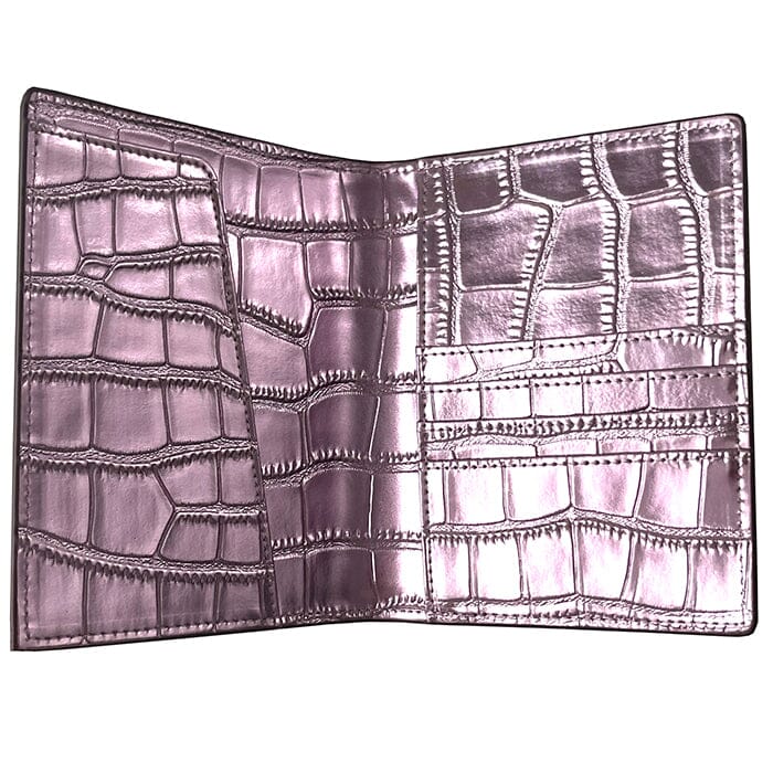 Leather Passport Cover - Mauve Metallic Croc - Image 2