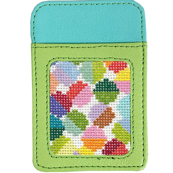 Leather Phone Case Wallet - Aqua/Lime
