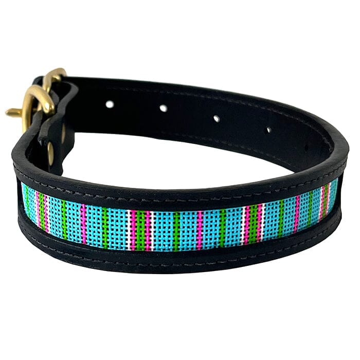 Leather Self Finishing Dog Collar - Vintage Stripe