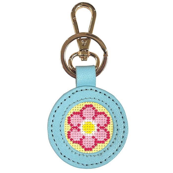 Leather Self-Finishing Round Key Fob - Aqua