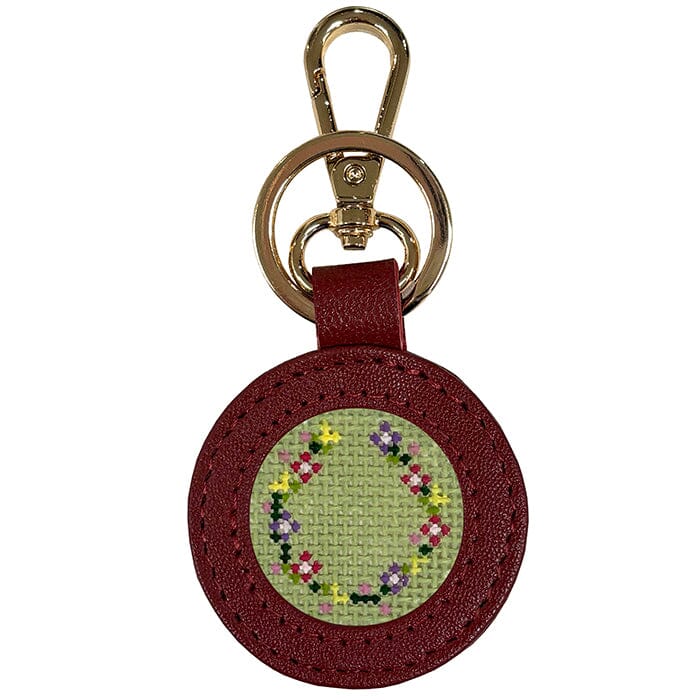 Leather Self-Finishing Round Key Fob - Cranberry