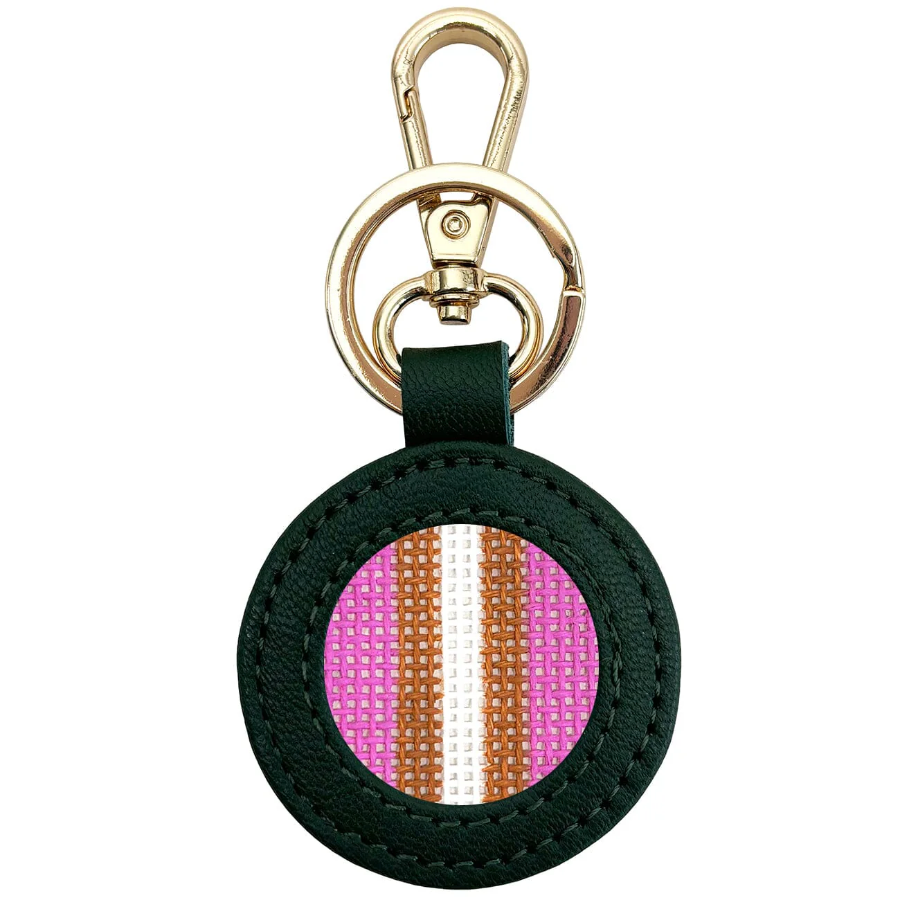 Leather Self-Finishing Round Key Fob - Forest Green