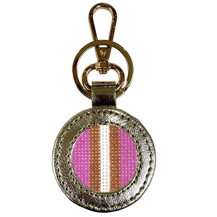 Leather Self-Finishing Round Key Fob - Gold Metallic