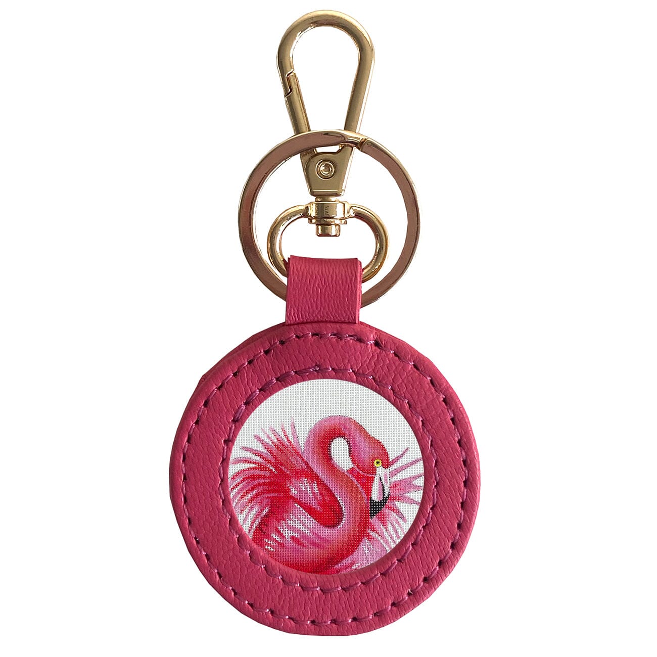Leather Self-Finishing Round Key Fob - Hot Pink