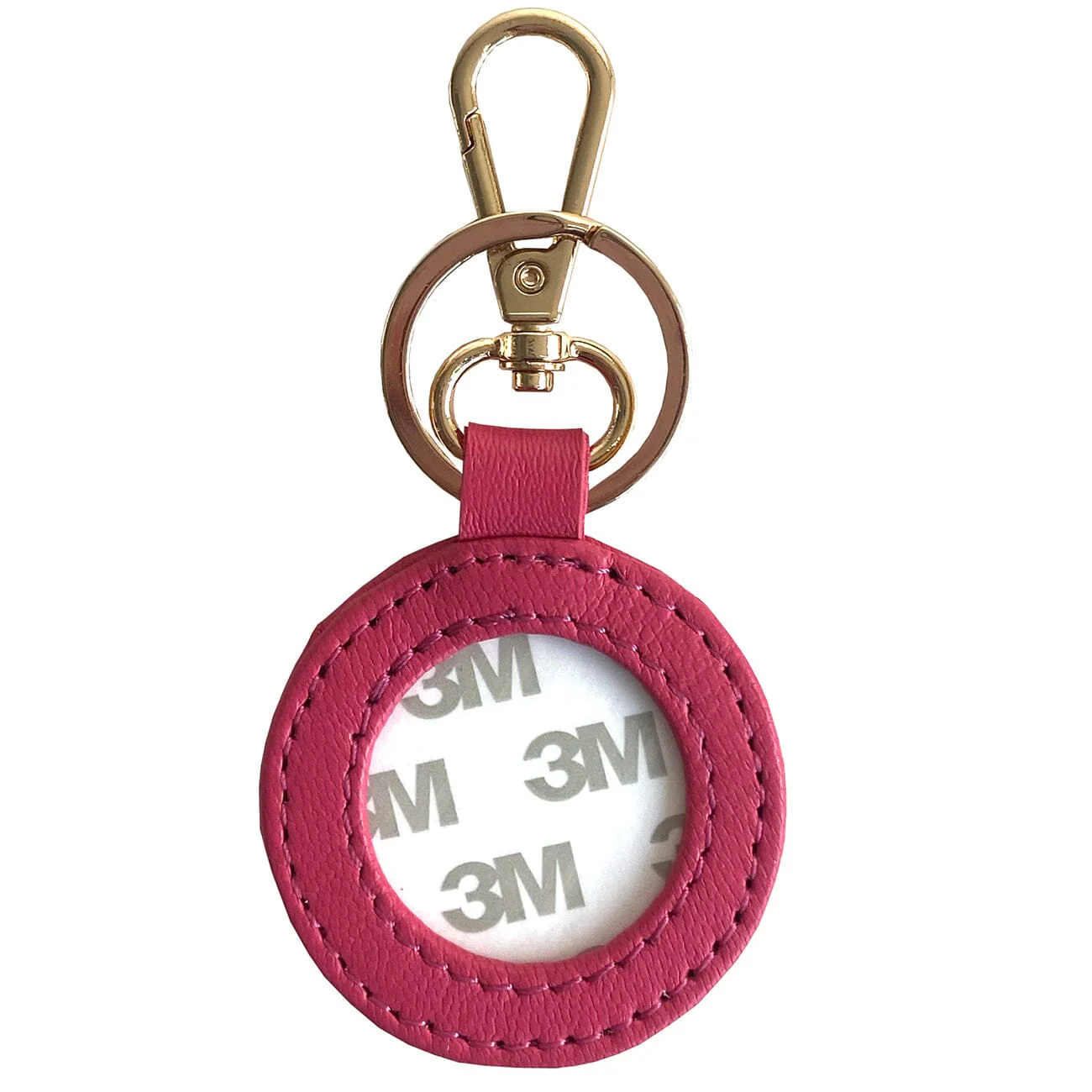 Leather Self-Finishing Round Key Fob - Hot Pink - Image 2
