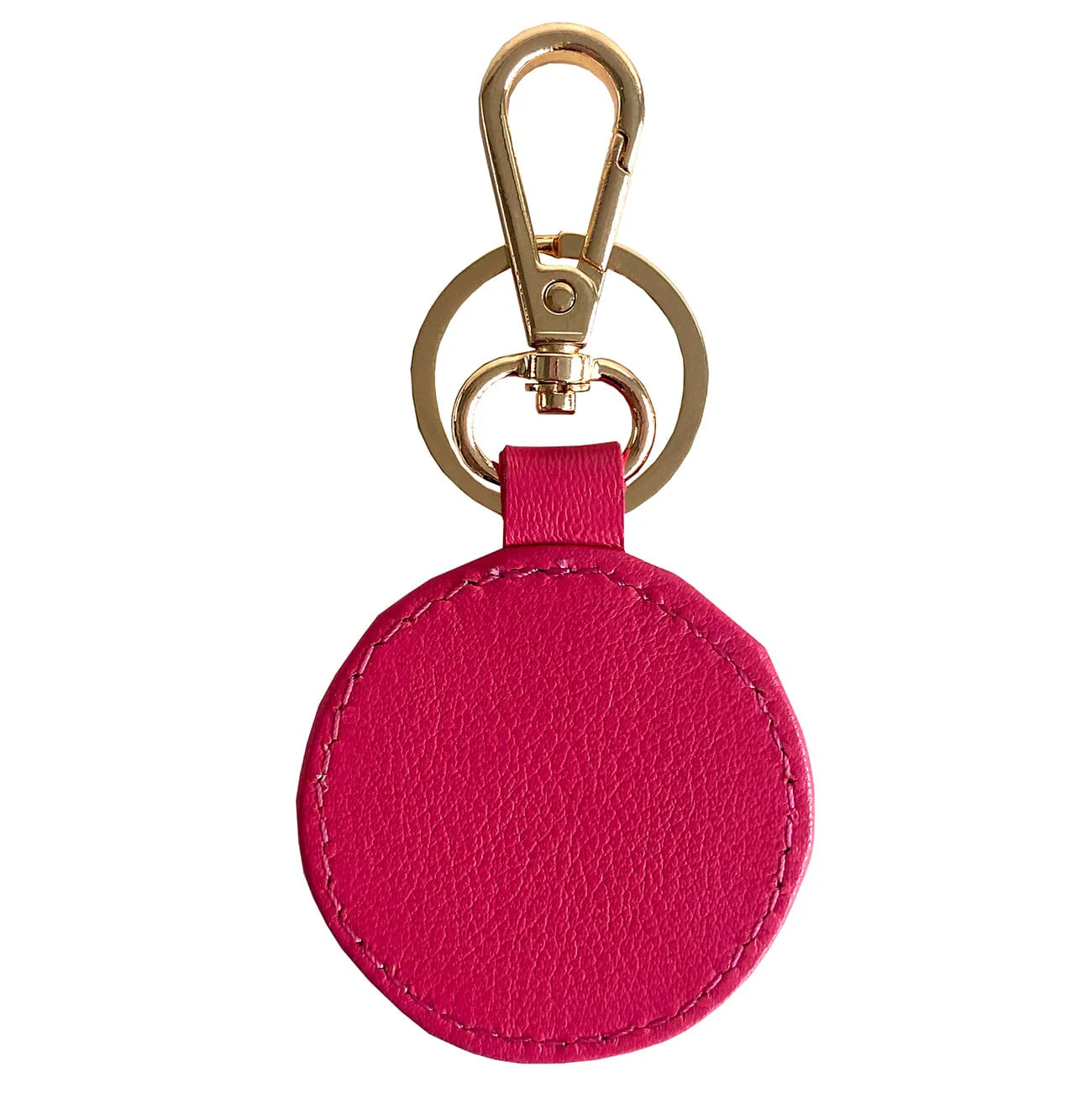 Leather Self-Finishing Round Key Fob - Hot Pink - Image 3