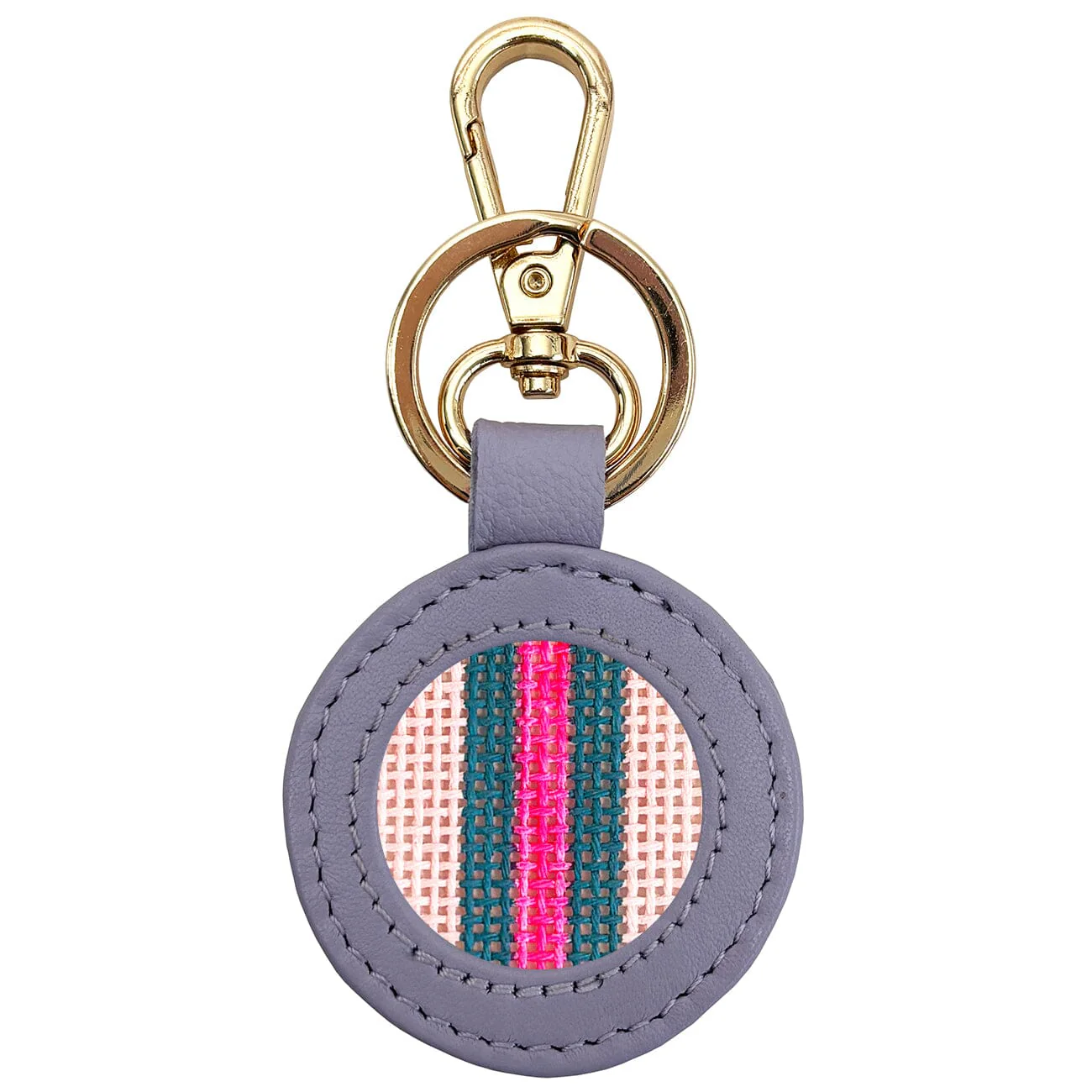Leather Self-Finishing Round Key Fob - Lavender
