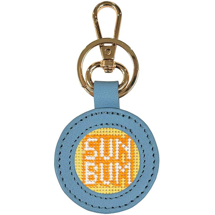 Leather Self-Finishing Round Key Fob - Light Blue