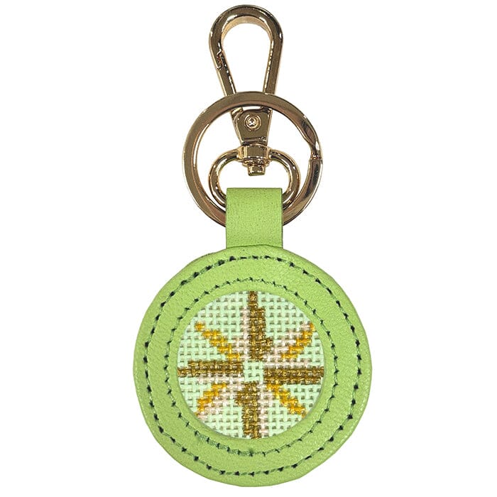 Leather Self-Finishing Round Key Fob - Lime
