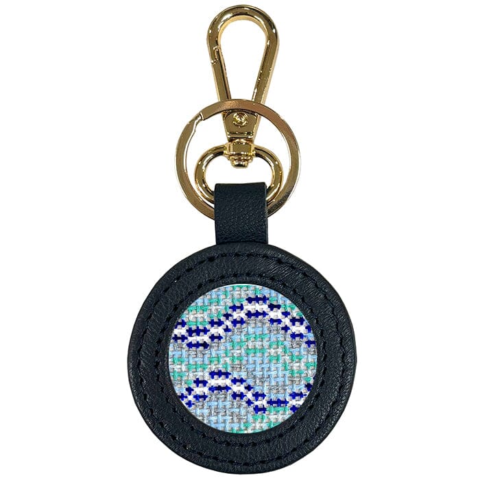 Leather Self-Finishing Round Key Fob - Navy