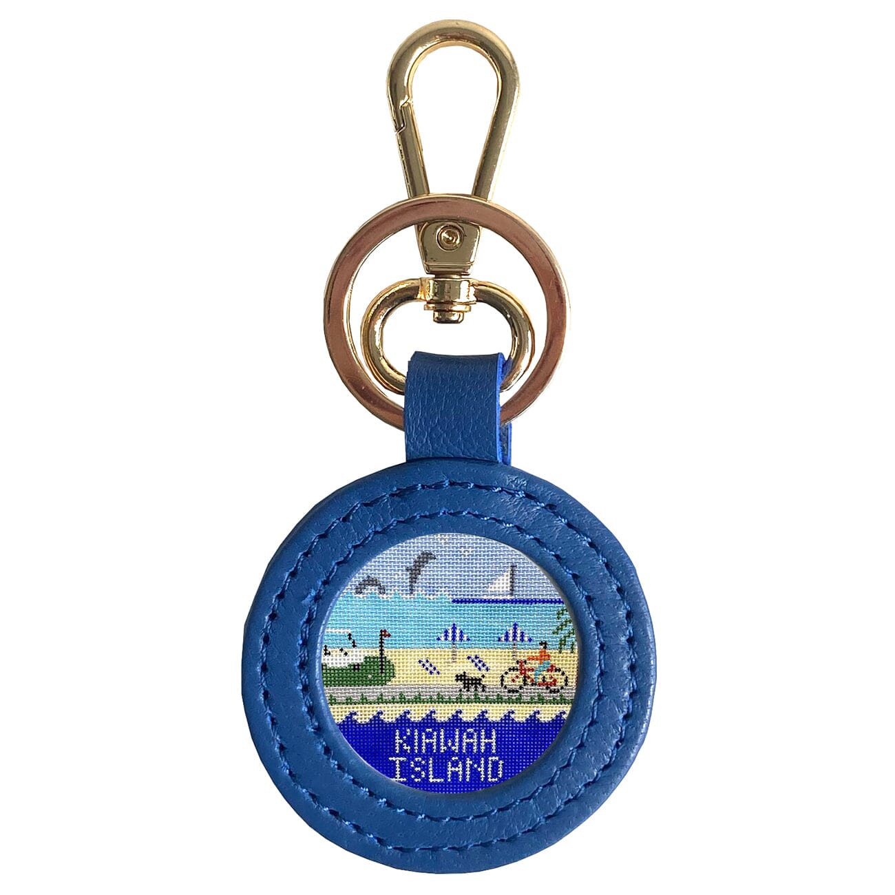 Leather Self-Finishing Round Key Fob -Royal Blue