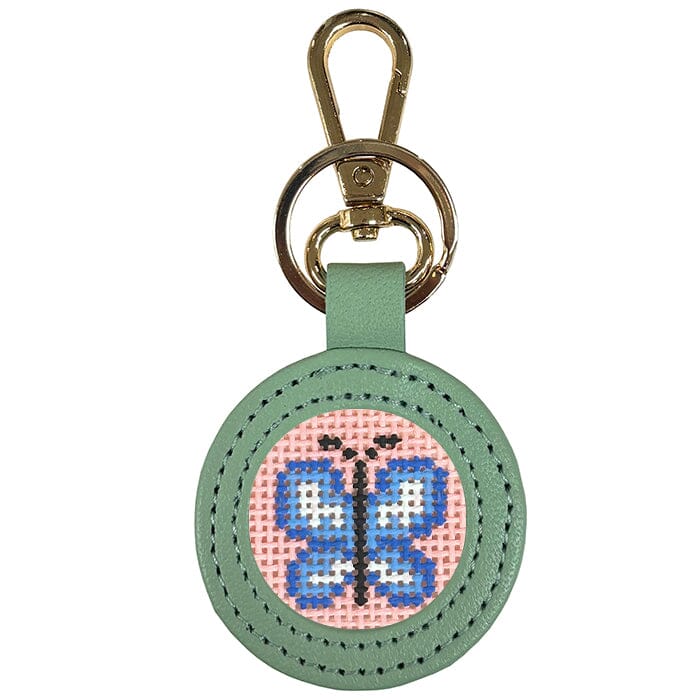 Leather Self-Finishing Round Key Fob - Smokey Green