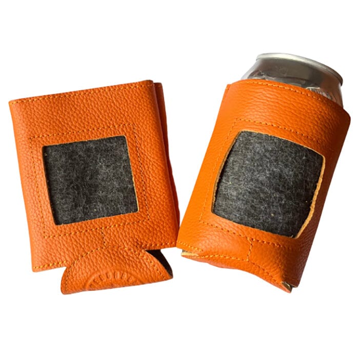 Leather Self-Finishing Standard Can Cozy - Bright Orange