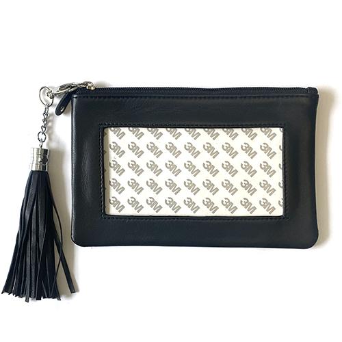 Leather Zip Pouch with Detachable Tassel - Black