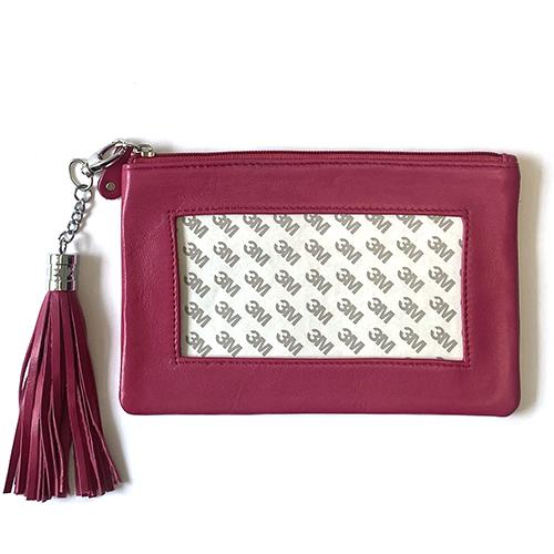 Leather Zip Pouch with Detachable Tassel - Hot Pink