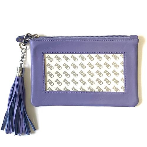 Leather Zip Pouch with Detachable Tassel - Lavender