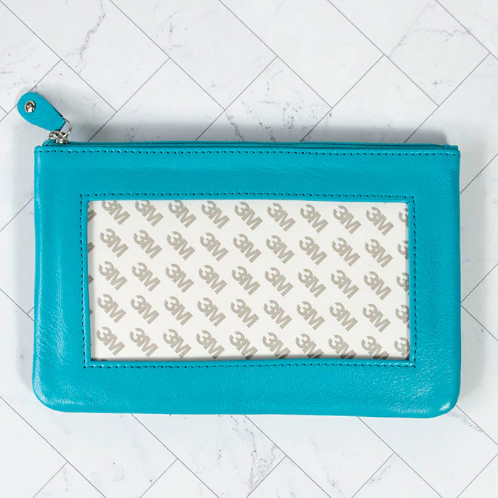 Leather Zip Pouch with Detachable Tassel - Oasis Blue