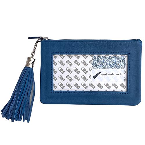 Leather Zip Pouch with Detachable Tassel - Royal Blue