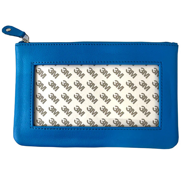 Leather Zip Pouch with Detachable Tassel - Swell Blue