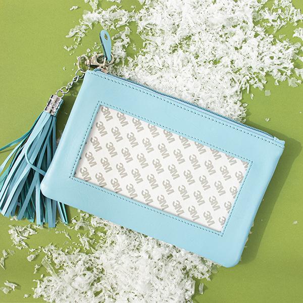 Leather Zip Pouch with Detachable Tassel - Light Aqua