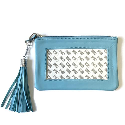 Leather Zip Pouch with Detachable Tassel - Light Aqua - Image 2