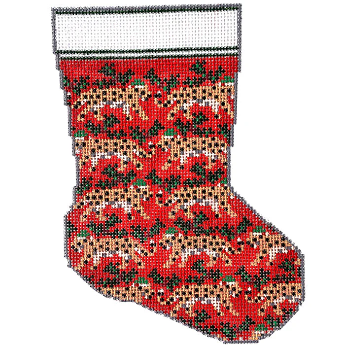 Leopards and Holly Mini Stocking