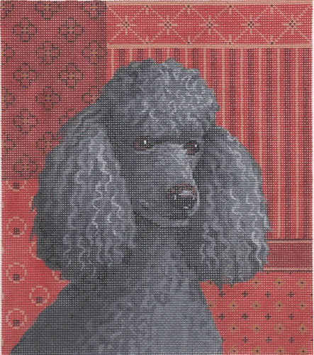 Gray Poodle on Red Patchwork