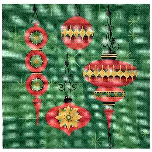 Christmas Ornaments on Green
