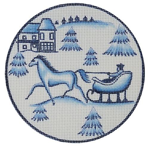 Toile Horse and Sled Round - Blue