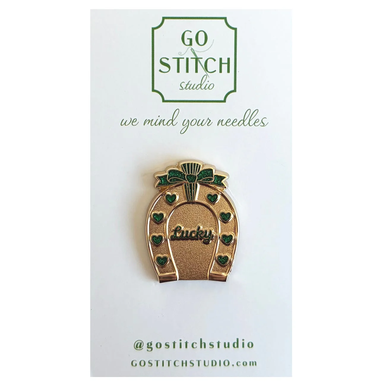 Lucky Heart Horseshoe - Emerald Glitter Needle Minder