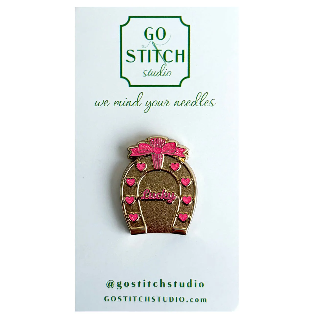 Lucky Heart Horseshoe - Pink Glitter Needle Minder