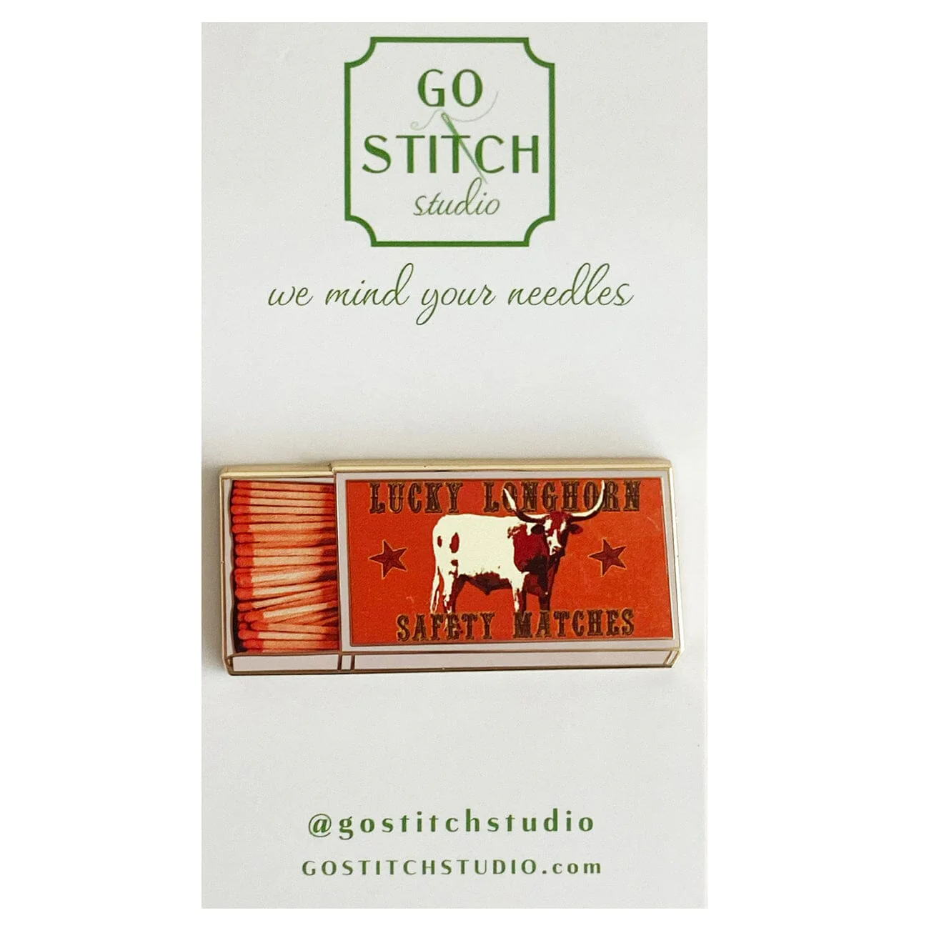 Lucky Longhorn Matchbox Needle Minder