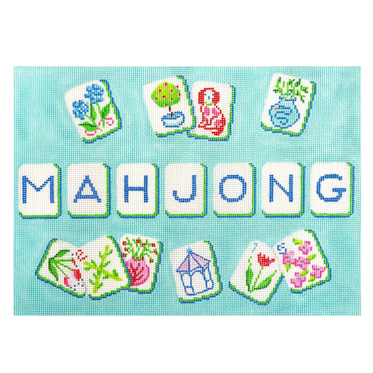 Mahjong Tile Bag - English Country Theme, on Blue