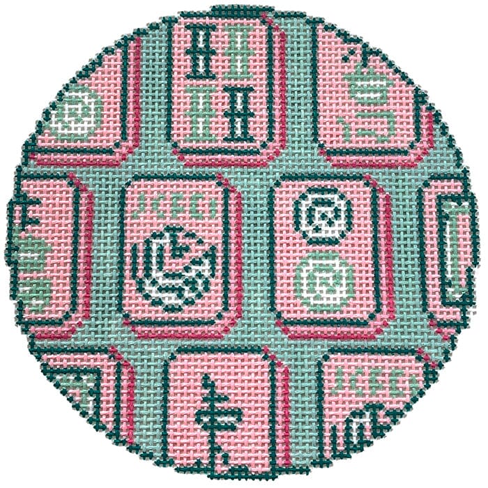 Mahjong Tiles Round - Pink & Green