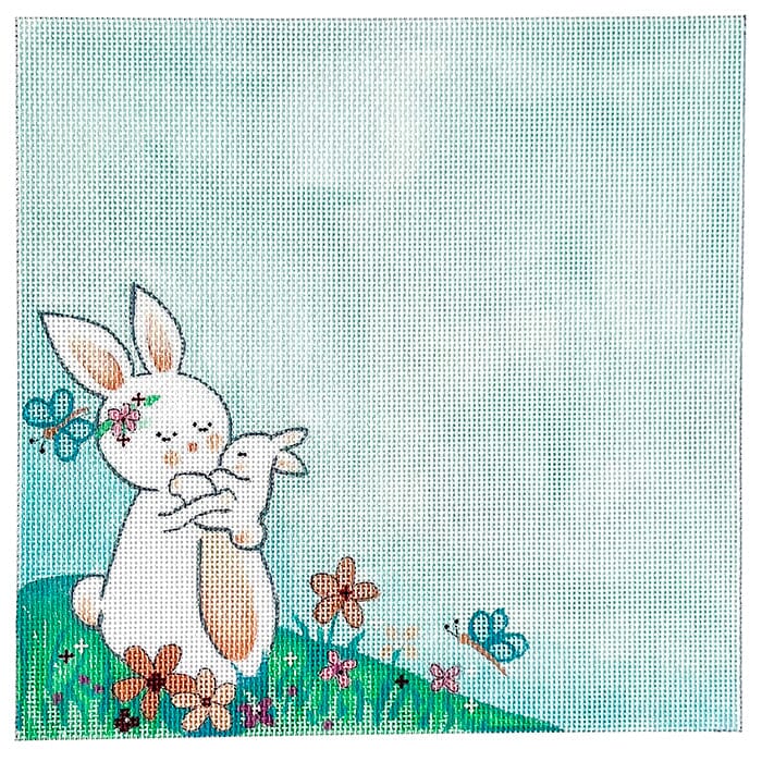 Mama and Baby Bunny on Blue Announcement