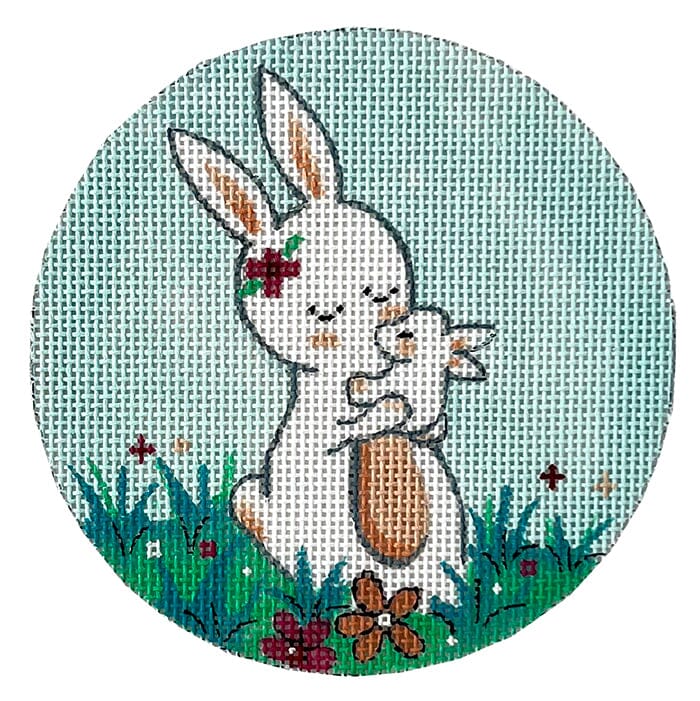 Mama and Baby Bunny on Blue Round