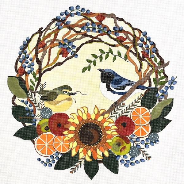 Blue Thrushes in Wreath