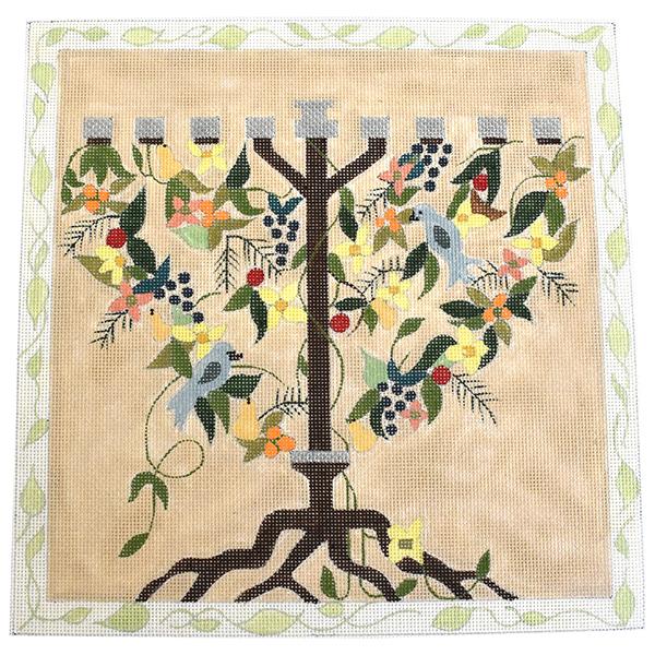 Menorah with Fruit & Birds