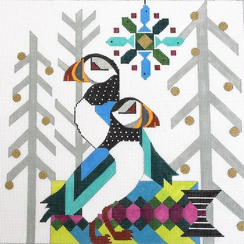 Abstract Puffins 10" Square