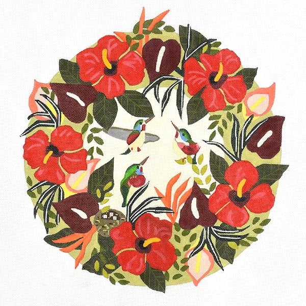 Tropical Wreath with Hummingbirds